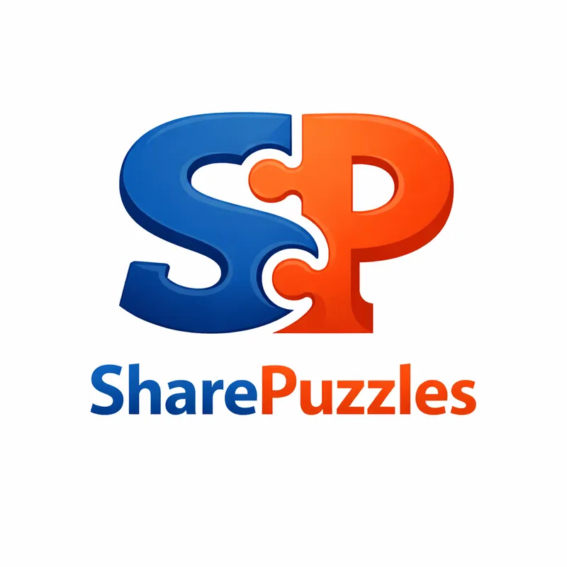 SharePuzzles blue and orange puzzle piece logo